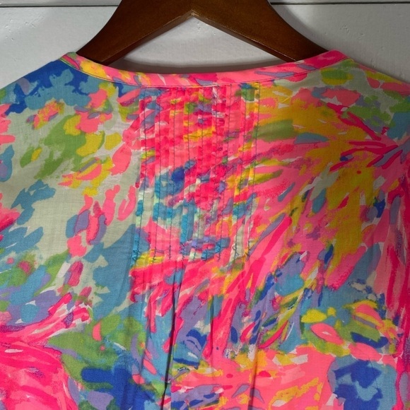 Lilly Pulitzer Women's Daylen Tunic Small Multi Palm Beach Coral Blouse Floral - Picture 9 of 12